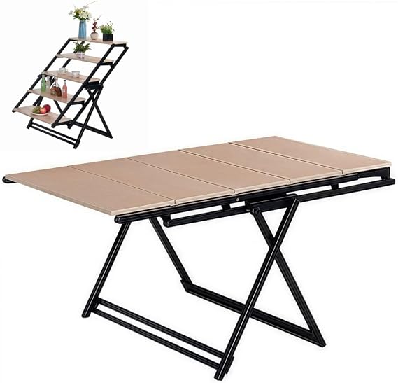 Folding Dining Table, 2-in-1 Expandable, Space Saving, Compatible with Rotating Islands & Sewing, Transformable, Multi-functional, Storage Included, Small, Butterfly Table, Multi-Tiered