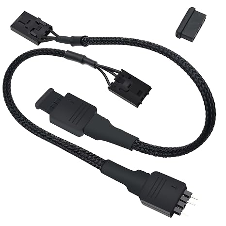 COMeap 4 Pin RGB Adapter for Corsair RGB Hub, Commander CORE, Commander Core XT and Lighting Node Pro, 4pin RGB Splitter Sleeved Cable, Connect to 5V 3-Pin ARGB Devices 7-in (Pack of 2