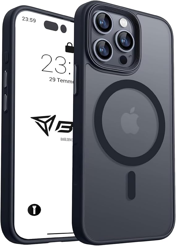 Babilden iPhone için Kılıf Kamera Korumalı Magsafe Wireless Şarj Özellikli Mat Şeffaf Renkli Kılıf (iPhone 14 Pro Max Siyah)