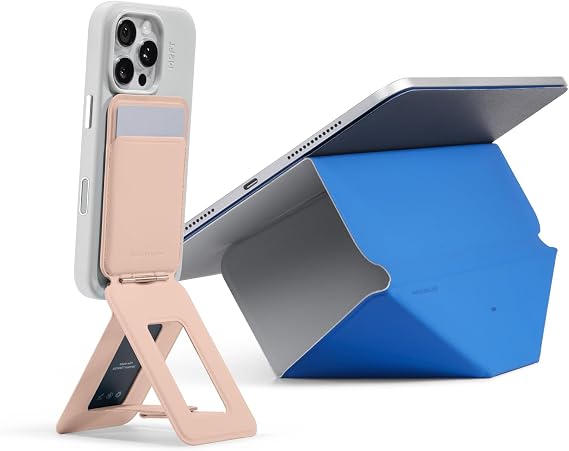 MOFT Dynamic Folio Case for iPad Pro 13 Cement x Sapphire & Phone Tripod Stand, MagSafe Wallet Tripod Stand, NFC-Supported Phone Wallet Peach Pink