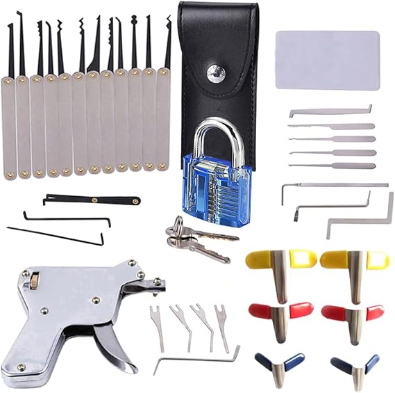 Powerful Locksmith's Combination Suitable for Locksmith Beginners and Locksmith Lovers(Silver Single Hook and Blue Padlock)
