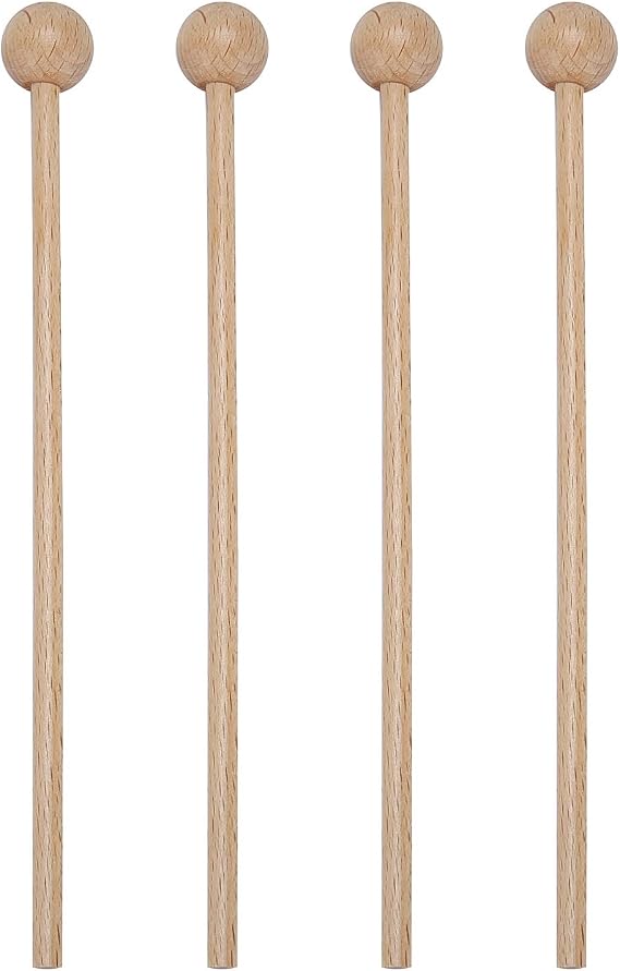MGTECH Wooden Xylophone Mallets 4 Pack, 8-Inch Beech Wood Mallets Percussion Sticks, Glockenspiel Mallet & Bell Mallets for Music, 4/5" Ball Head (2 Pairs)