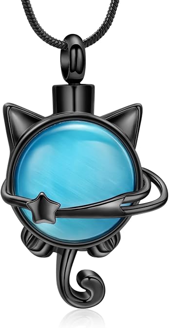zeqingjw Pet Cremation Jewelry for Ashes Cute Cat Urn Necklace for Women Funeral Keepsake Loved Ones Moonstone Cat Ashes Memorial Urn Locket Keepsake Pendant Gift