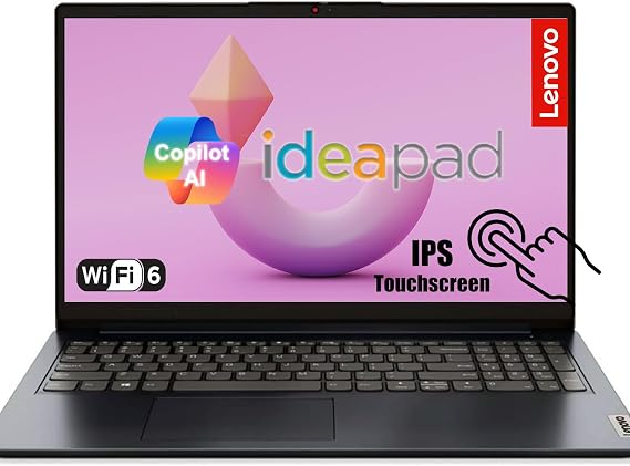 Lenovo IdeaPad 1i 15.6 Inch FHD Touchscreen Laptop | Intel 12th Gen 10-Core i5 CPU | 8GB RAM, 1TB Storage (512GB SSD + 512GB External) | WiFi 6, Copilot AI | School & Business Use | Abyss Blue