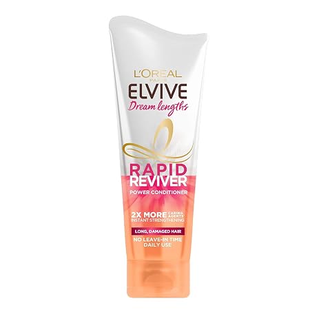 L’Oreal Elvive Dream Lengths Rapid Reviver Long Hair Power Conditioner 180ml With castor oil nourishing and strengthening treatment for long damaged hair. For everyday use