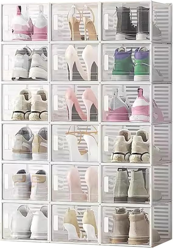 Shoe Boxes Oversized Shoe Box, Stackable Clear Plastic Shoe Storage Boxes, 12 Pack/18 Pack Home Shoe Organizer Container with Lid, Space Saving (Color : White, Size : 18 Pack)
