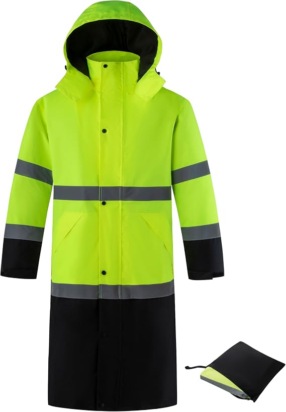 Ubon Hi Vis Rain Jacket for Men, Long Waterproof Safety Raincoat