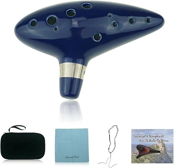 12 Hole Ocarina - Ceramic Flute in Dark Blue and C Major Tuning, Gift Idea