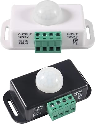 2Pcs DC 12V-24V Pir Motion Sensor Switch LED Motion Function Cotroller Sensor Switch for Kitchen Pantry Closet Wardrobe Bedroom Bathroom LED Strip Light,BlackWhite