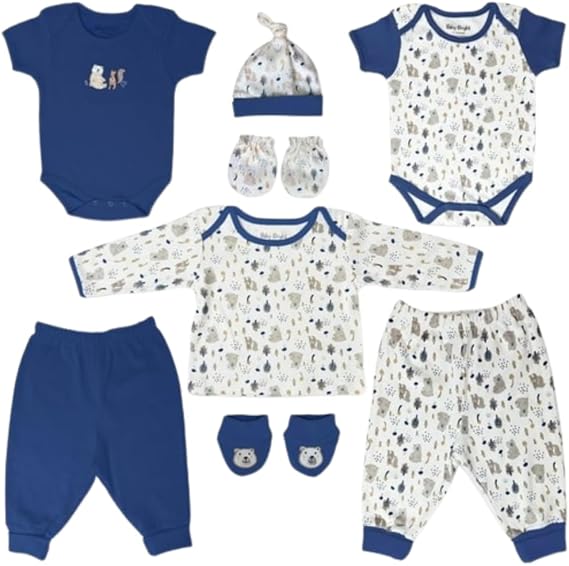 Baby Bright 8 Piece Layette Set for Baby Boys | Made of Soft Cotton for 0-3 Months, Blue