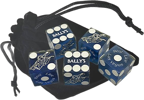 Wide Selection Authentic Las Vegas Casino Dice Craps Stick Sets with Matching Serial Numbers 5-Dice ... Plus Storage Pouch (Bally's - Blue Frosted)
