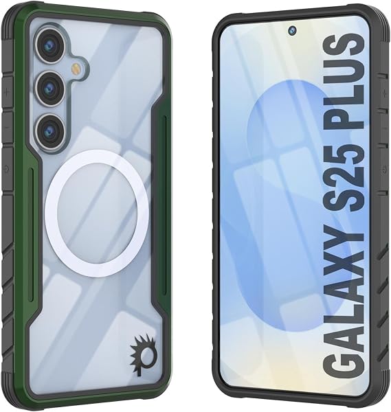 Punkcase for Galaxy S25 Plus Case [Armor Stealth Series] Protective Military Grade Multilayer Cover W/Aluminum Frame [Clear Back] Ultimate Drop Protection for Your S25+ Plus 5G (6.7") (2025) (Green)
