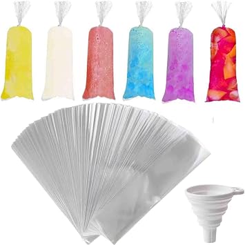 250 Pcs Disposable Ice Lolly Molds Plastic Freeze Pop Bags with Silicone Funnel for Homemade Yogurt and Candy (3 x 10Inch)