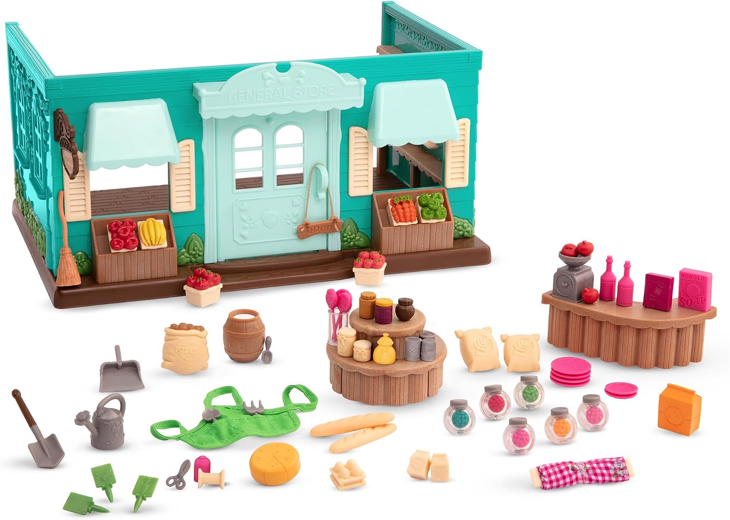 Li'l Woodzeez – Honeysuckle Hollow General Store Playset with Furniture & Accessories, Dollhouse Toy for Imaginative Pretend Play, Collectible Figures for 3 Years
