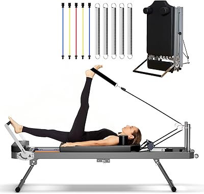 Pilates Reformer Machine, Foldable, Adjustable Pilates Machine with 5 Springs, Total Body Workout Equipment, Suitable for Home use and Gym Workouts