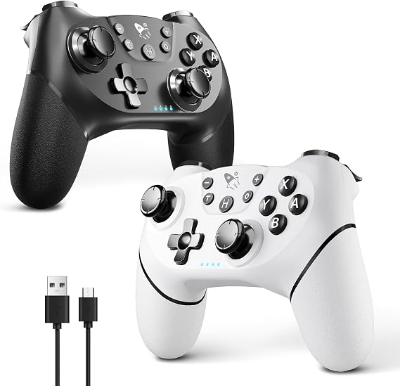 AceGamer 2pcs Wireless Controller für Switch/Switch 2/Lite/OLED Controller für Switch Pro mit Weckfunktion mit einer Taste，Switch Pro Controller mit Doppel vibration/Turbo/Screenshot (Schwarz & Weiß)