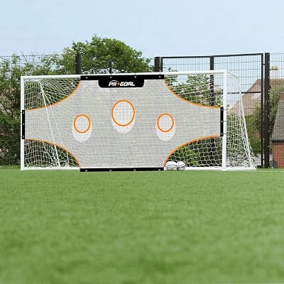 PROGOAL Soccer Goal Target Training Nets - 24x8FT17x6.6FT11x6FT Soccer Training Aide with 7 Highlighted Orange Scoring Zones,Portable Training Equipment with Carrying Bag & Bungee Cord