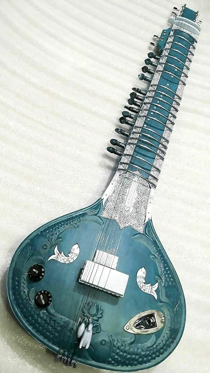 Indian Handmade ~ Electric Sitar Shri Ravi Shankar Style Designer Tun Wood Free String & Mizrab