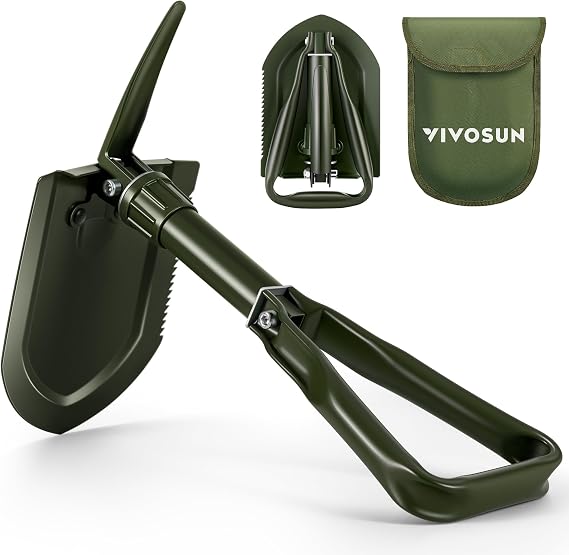 VIVOSUN Folding Camping Shovel, 22'' Survival Shovel with High Carbon Steel