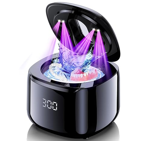 Ultrasonic Retainer Cleaner Machine, 49KHz 220ML Dental Cleaning Pod with Digital Timer, Deep Cleaning Ultrasonic Dentures Cleaner for Night Guards, Braces, Aligner, Toothbrush, Jewelry, Black