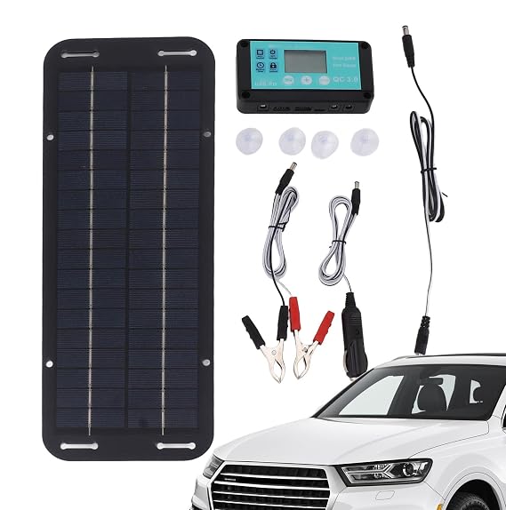 Solar Panel Car Battery Charger - Motorcycle Solar Charger, Waterproof Solar Powers Charger Maintainer | Car Battery Solar Maintainer, Solar Panel Charging Kit for Car, Motorcycle, Truck, Tractor