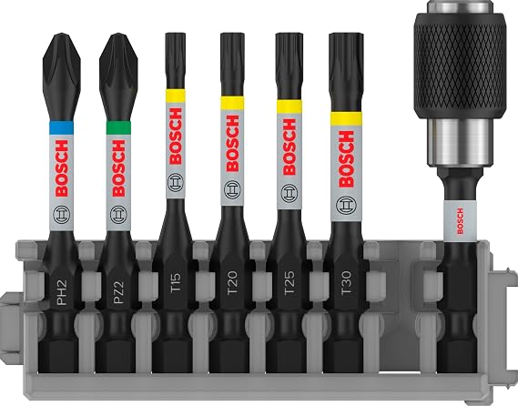 Bosch Professional Accessories Accessories 7 parçalı tornavida ucu seti (Impact Control, T/PZ/PH uçlar - Uzunluk: 25 mm, evrensel tutucu Quick Release, Pick and Click, darbeli matkap aksesuarı)