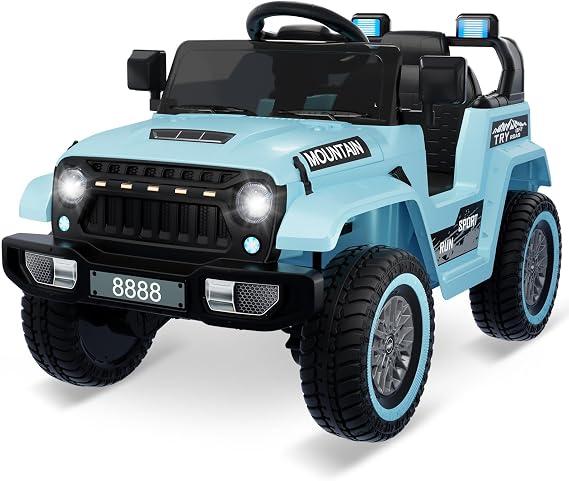12V Kids Ride-on Truck with Remote Control All-Terrain Electric Vehicle with Spring Suspension, LED Lights, Music Player & Dump Bed, Safe 2-in-1 Driving Mode for Boys Girls, Blue