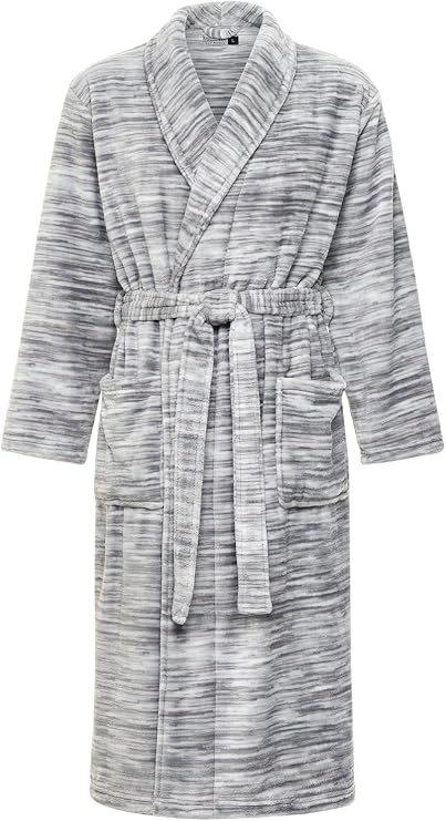 Men's Long Sleeve Lightweight Fleece Robe with Pockets, Bathrobe