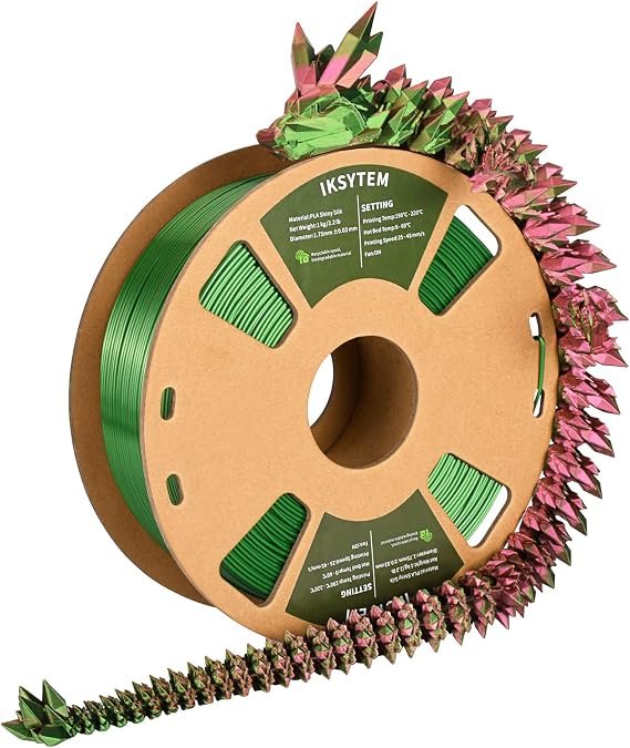 3D Printer Filament, Super Shiny Dual Color PLA Red Green, Creating Beauty and Having Fun with 3D Printing Filament, Silk PLA Filament 1.75mm +/-0.03mm, 1kg/2.2lbs PLA Spool