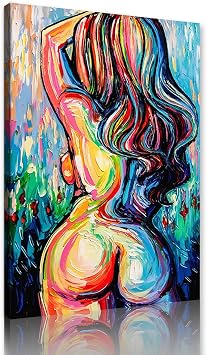 Sexy Colorful Nude Canvas Wall Art Erotic Female Naked Figure Posters Abstract Woman Body Painting Print Artwork Wall Decor for Hotel Bathroom Apartment Bedroom Bar Decoration Ready to Hang 12x16inch