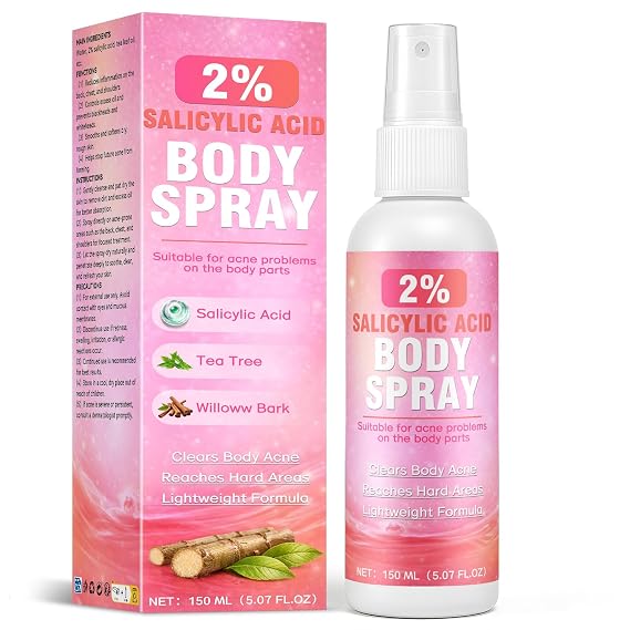 2% Salicylic Acid Spray, 360Acne Spray, Targets Blemishes, Blackheads, Reduces Body Breakouts, Pore Clarifying, Ideal for Back, Chest, Shoulders, All Skin Types, 5.07 fl.oz
