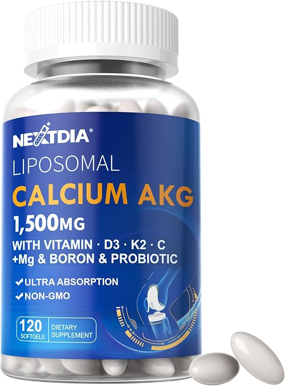 Liposomal Calcium AKG Supplement 1500mg with Vitamin D3 K2 for Women Men