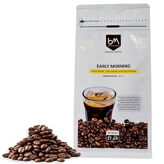 Buon Me Coffee Robusta & Arabica Coffee Beans Blend, Medium Roast, Smooth & Bold Vietnamese Coffee, 17.6oz Bag (Pack of 1)