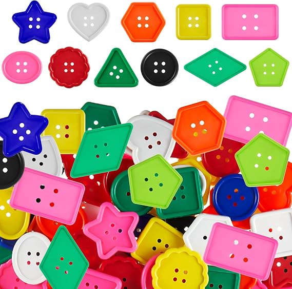 Taiyin 200 Pcs Big Bright Buttons Craft 1.2 Inch Kids Vivid Colors Large Buttons Plastic Assorted Cute Shape Colorful Toys for Arts, Crafts DIY Projects