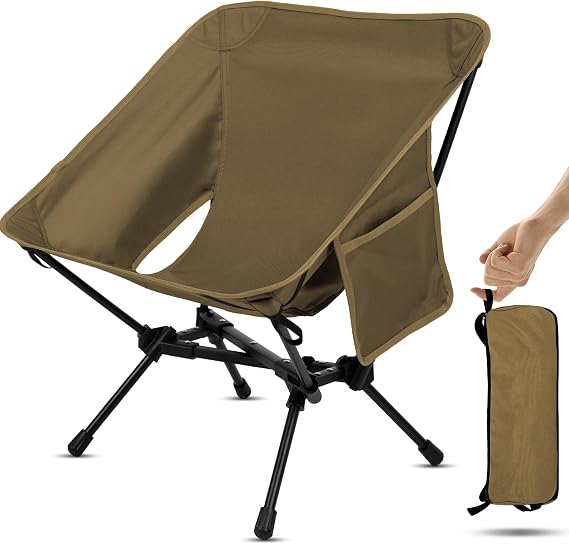 Lightweight Camping Chair, Portable Folding Backpacking Chair, Compact Camping Chair with Carry Bag for Outdoor Camp Hiking Backpack Beach Travel (Khaki)