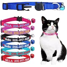 2PCS Personalized Cat Collar, Custom Embroidered Cat Collars with Name and Phone Number, Nylon ID Collar for Cat or Kitten Safety Release Buckle with Bell