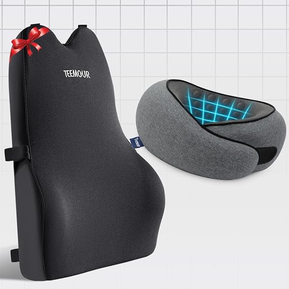 Teemour Lumbar Support Pillow for Car Improve Lower Back Pain Relief Neck Travel Pillow with Eye Mask & Ear Plugs