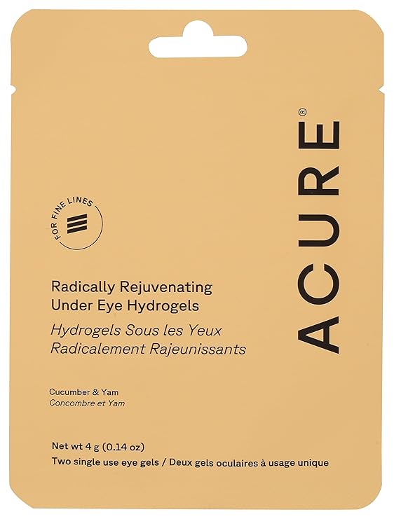 Acure Radically Rejuvenating Under Eye Hydrogel Mask, Provides Anti-Aging Support, Silk Tree, Purple, Cucumber, 0.236 Fl Oz (Pack of 1)