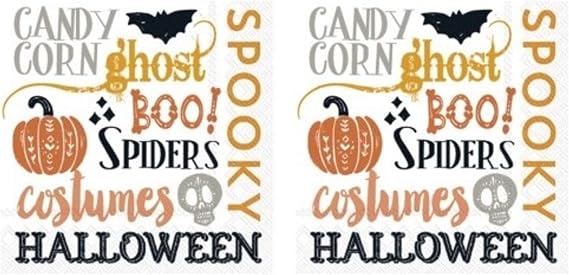 Halloween Cocktail Napkins 3-ply, 40 count - Designer Barware Beverage Party Supplies - Spooky Words