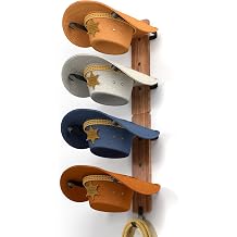 Midukit Cowboy Hat Rack for Wall, Cowboy Hat Holder for 4 with Hooks,Wooden Rustic Metal Hanger for Wall with Pine Board,Western Baseball Hat Rack Holder for Fedora, Sun Hats (4 Hats)