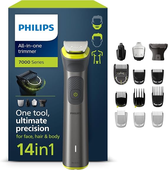 Philips Series 7000 All-in-one Trimmer, 14-in-1 Multigroom for face, Head and Body, One Tool - Ultimate Precision, 21 Length Settings (0.5-16 mm) (Model MG7930/15)