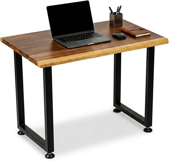 Small Solid Walnut Wood Computer Desk, 38x25 | CLive Edge Wooden Home Office Desk with Sturdy Metal Legs, Handmade Real Wood Table for Work, Writing, Study, or Gaming