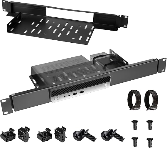 Mini Rack Mount Compatible with HP Desktop Mini,19in 1U Hinged Server Rack Shelf,High-Strength Steel-Mini PC Rack Mount for 19 inch Cabinet or Rack