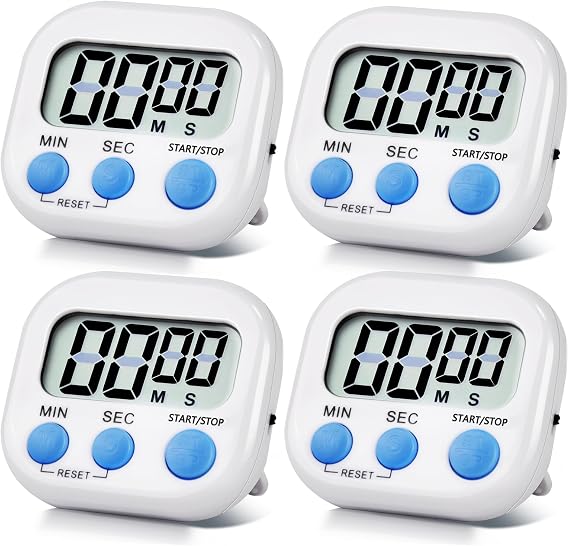 4 Pack White Electronic Timer Loud Ring Kitchen Timer for Cooking, Bathing, Gym, Meeting, Break Time (4, White)