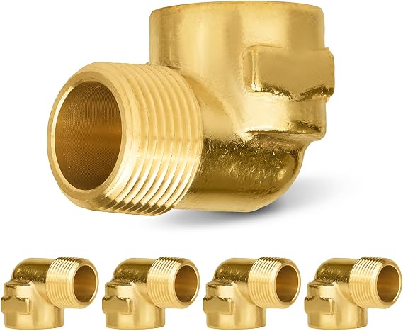 5PC HeSun 3/4" NPT Male x 3/4" NPT Female 90-Degree Barstock Street Elbow | Brass Pipe Fitting(NPT124-5)