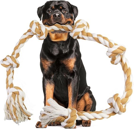 XXL Large Dog Toys Rope for Aggressive Chewers, Size 124 cm, 7 Knot Tough Rope Chew Toys for Large Dogs, Indestructible 100% Non-Dye Cotton Rope for Large Breed Dog, Dogs Teething Chew Tug Toy
