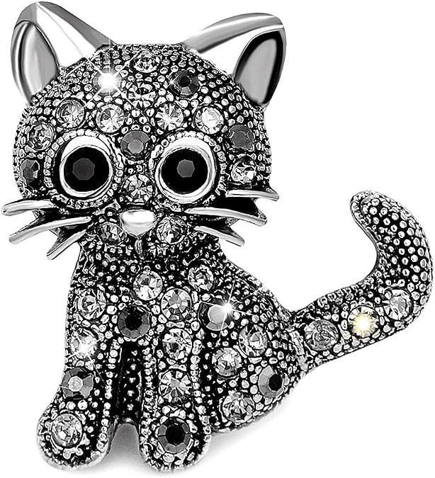 Cat Brooch Pin Retro Crystal Animal Brooch Pin for Girl Women