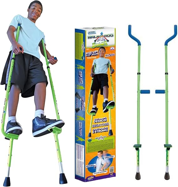 Geospace Adjustable Walkaroo Xtreme Steel Stilts for Kids - Vert Lifters Indoor/Outdoor Play, Exercise, Steel Stilts for Adults- Up to 250 lbs, Height Adjustable Walking Stilts, Kids Stilts - Green