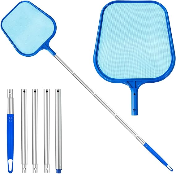 Cozii Swimming Pool Skimmer Net, Pool Net with 5 Pole Sections, 11" x 64" Pool Skimmer Net with Ultra Fine Mesh Net, Telescopic Aluminum Pole, Leaf Rake Net for Fast Cleaning Ponds (5 Pole Sections)