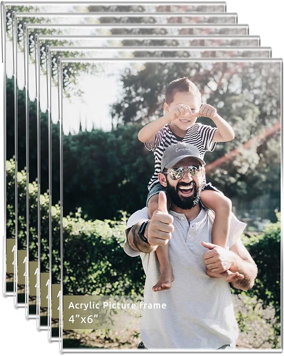 DZZ Clear Acrylic Photo Picture Frames Display Picture,Wall Mounting Clear for Home,School,office,-Vertical, 4x6, Set of 6